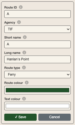 Producing route details for the Hanlan's Point route.