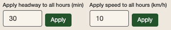 Batch apply headways and speeds to a selected itinerary and service when an itinerary has been created.